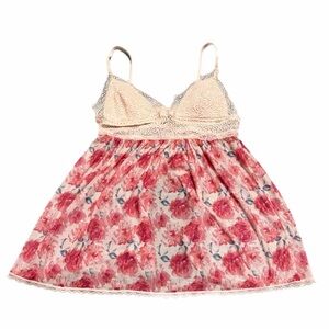 Y2K Vintage Jessica Simpson Rose Floral Lace Cups Babydoll Teddy (Pink/Peach) M